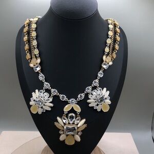 Ann Taylor bejeweled flower medallion dressy formal statement costume necklace.